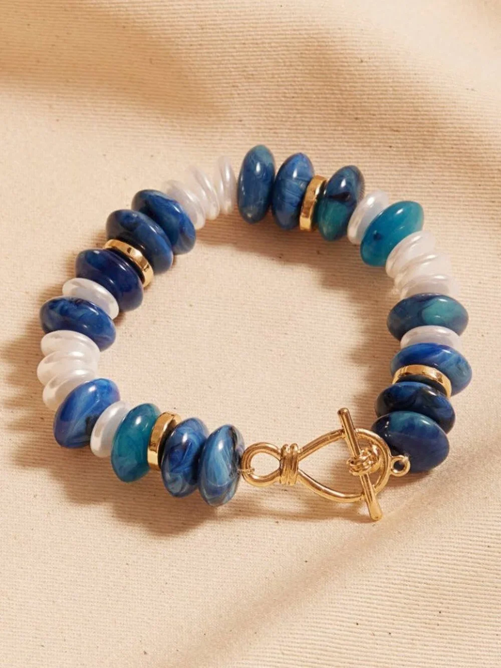 Oval Disk Resin Beads Ombre Mixed Stretch Bracelet with Toggle Clasp NEW